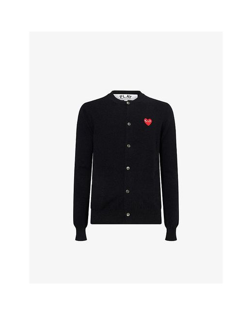 COMME DES GARÇONS PLAY Blue Heart-Embroidered Knitted Wool Cardigan for men