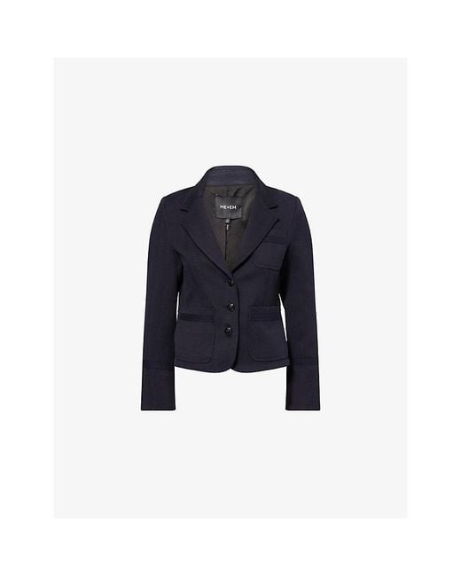 ME+EM Blue Herringbone Cropped Cotton-Blend Jacket
