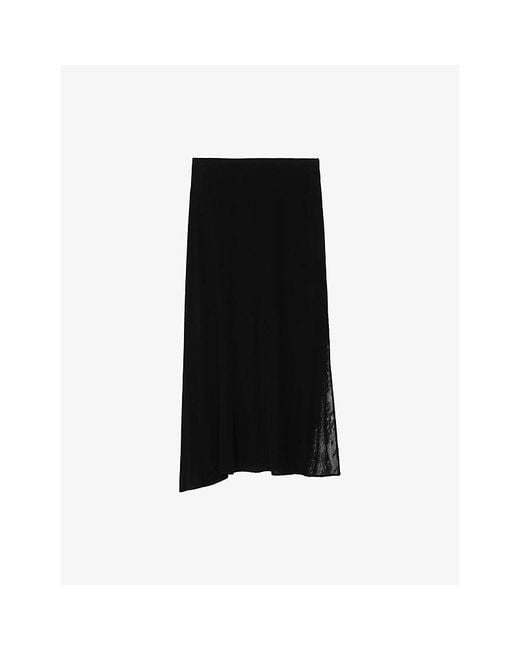 Zadig & Voltaire Black Jayla Lace-Trim Woven Midi Skirt