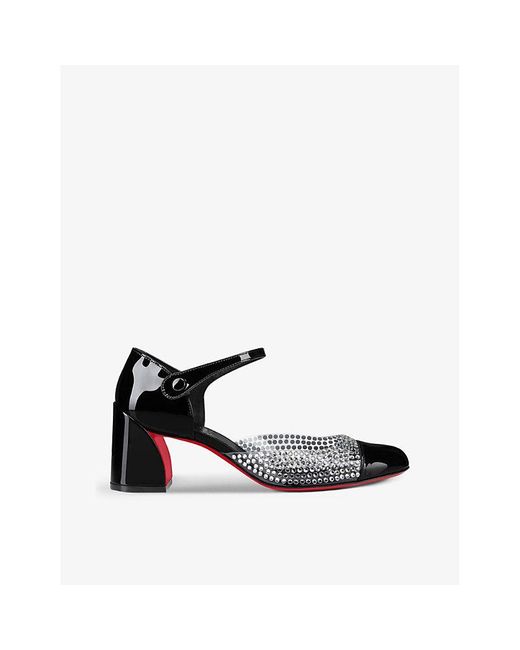 Christian Louboutin Black Miss Mj Strass 55 Crystal-embellished Patent-leather And Pvc Pumps