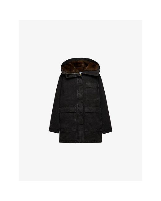 Prada Black Garment-Dyed Cotton Canvas Parka Coat