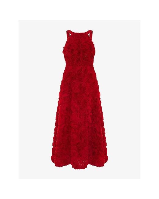Phase Eight Red Angeline Rose-Texture Sleeveless Woven Midaxi Dress