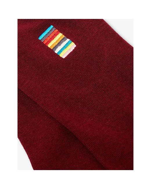 Paul Smith Red Stripe-embroide Stretch-organic-cotton Blend Socks for men