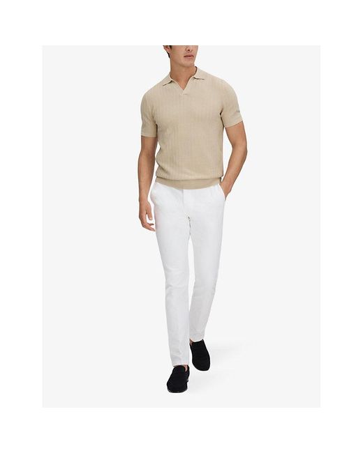 Reiss Natural Mickey Open-collar Short-sleeve Stretch Cotton-blend Shirt for men