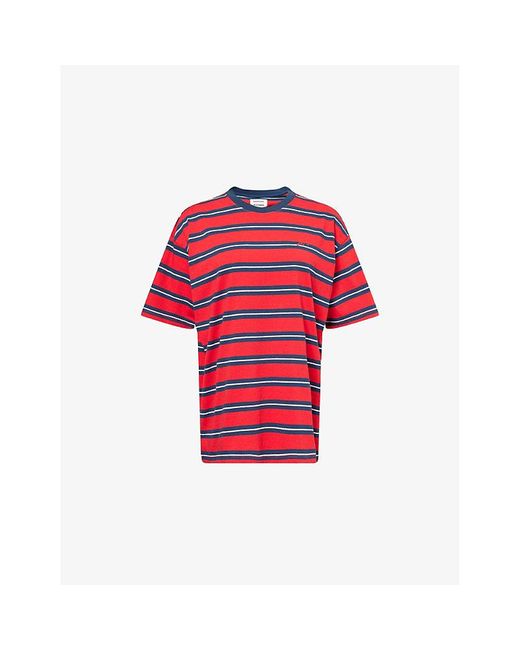 Damson Madder Red Ariel Stripe-Print Cotton-Jersey Boyfriend T-Shirt