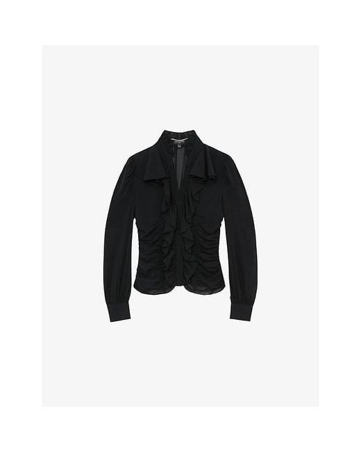 Reiss Black X Atelier Laverna Ruffle-Front Stretch-Silk Blouse