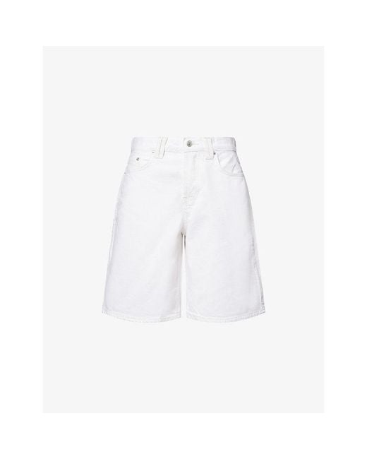 Free People White Montana Long-Line Denim Shorts