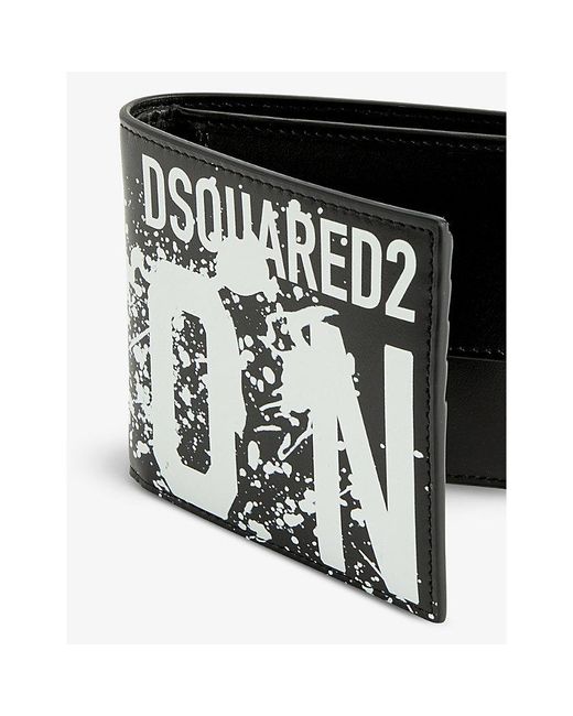 DSquared² Black Icon Splash Brand-print Leather Bifold Wallet for men