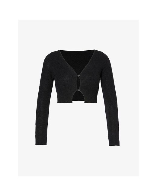 Jacquemus Black Le Cardigan Alzou Cropped Mohair Wool-blend Knitted Cardigan