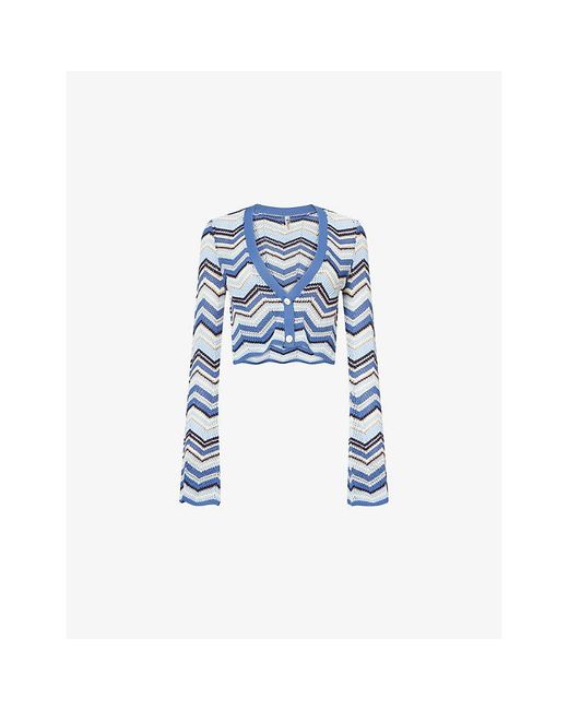 Devon Windsor Blue Stella Zigzag-Pattern Knitted Cardigan