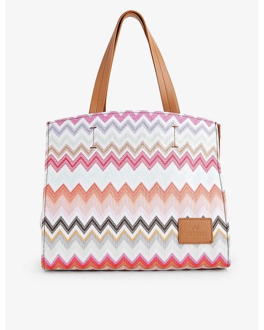 Missoni Pink Chevron-pattern Small Cotton-blend Tote Bag