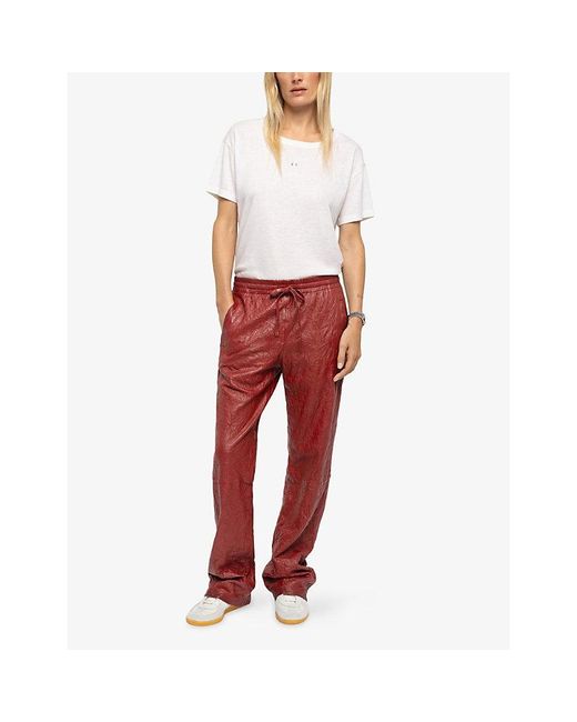 Zadig & Voltaire Red Elasticated-Waist Straight-Leg Leather Trousers