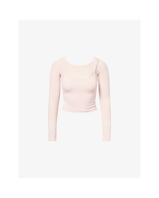 BO+TEE Pink Ribbed Double Layer Stretch-Modal Top