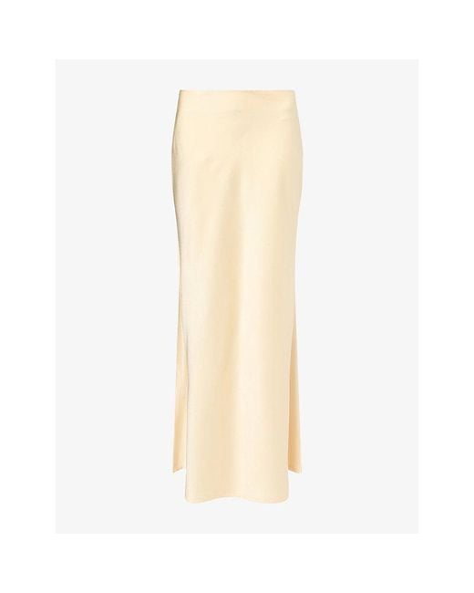 Mona Alshebil Natural Fitted Satin Maxi Skirt