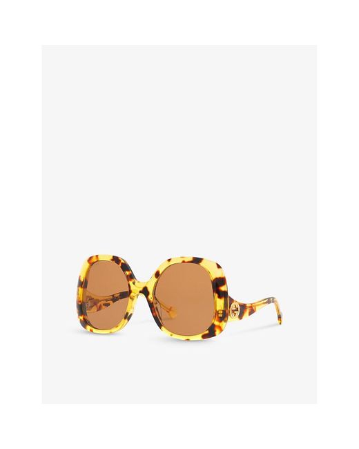 Gucci Natural GG1235S Round-frame Acetate Sunglasses
