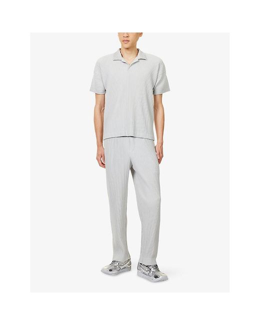 Homme Plissé Issey Miyake White Basics Pleated Knitted Polo Top for men