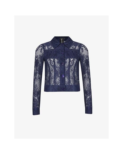 Sinead Gorey Blue Floral-pattern Chest-pocket Lace Jacket