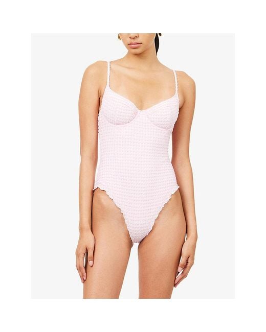 Jonathan Simkhai Pink Suni Check-Print Swimsuit