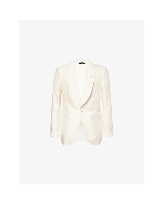 Tom Ford White Textured Shawl-Lapels Woven Blazer for men