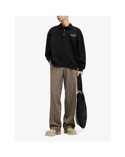 AllSaints Black Underground Logo-print Relaxed-fit Polo Sweatshirt for men