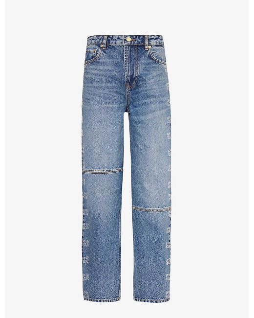 Ganni Blue Wide-leg High-rise Organic-denim Jeans