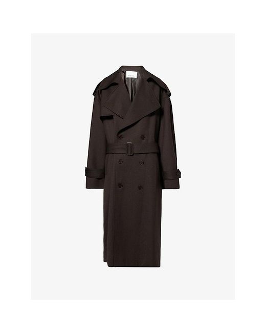 Frankie Shop Black Dursley Long Wool-Blend Trench Coat