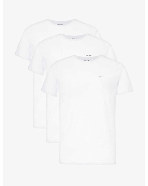 Paul Smith White Brand-embroidered Crewneck Pack Of Three Organic-cotton T-shirt for men