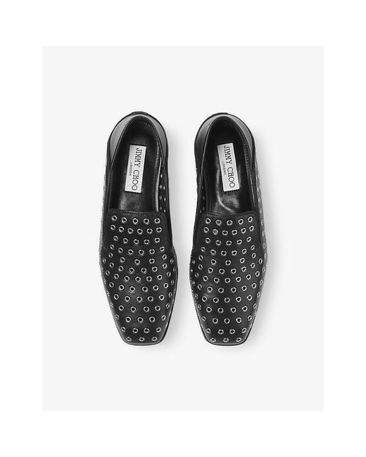 Jimmy Choo Black Eliot Studded Leather Loafer Slippers