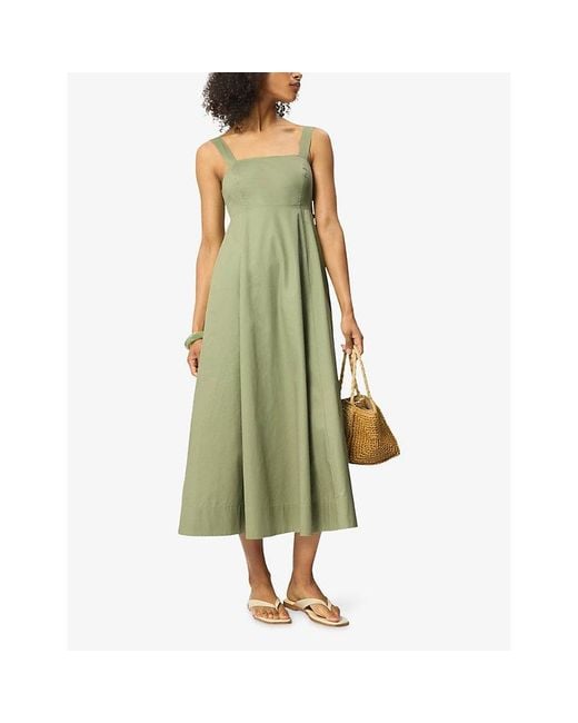 Whistles Green Strappy Square-Neck Cotton Midi Dress