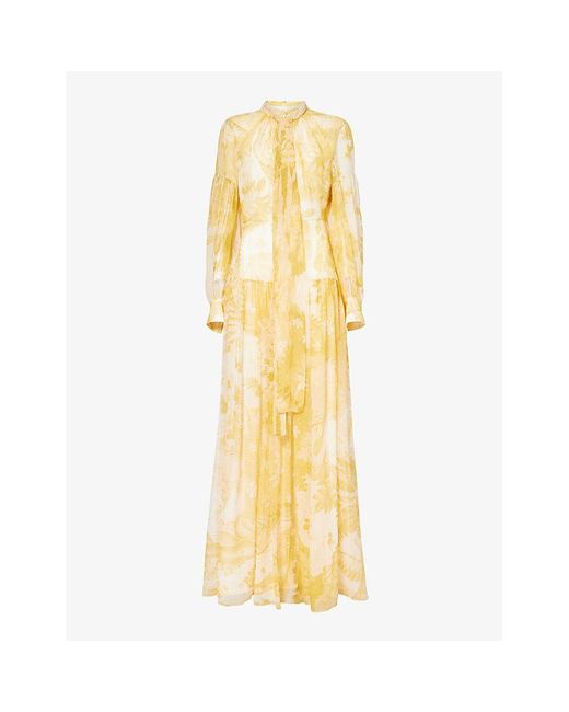 Erdem Metallic Floral-pattern High-neck Silk Gown