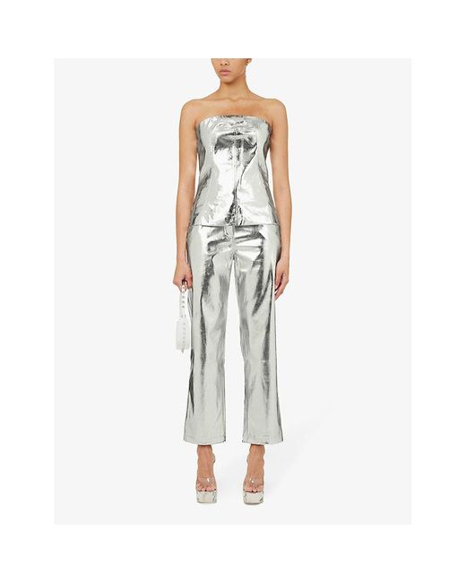 Amy Lynn Lupe Straight Leg High Rise Faux Leather Trouser In Metallic Lyst