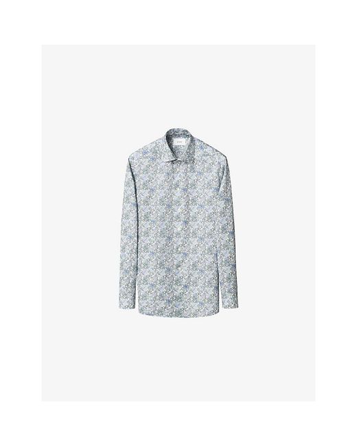 Eton of Sweden Blue Signature Twill Floral-Print Contemporary-Fit Cotton Shirt for men