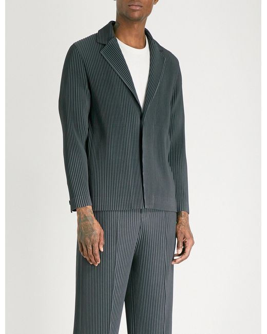 Homme Plissé Issey Miyake Gray Relaxed-fit Pleated Blazer for men