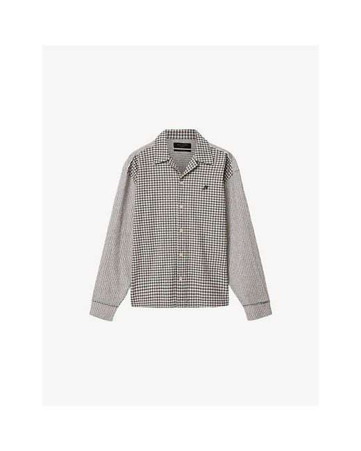 AllSaints Gray Kage Logo-Embroidered Long-Sleeve Cotton Shirt for men