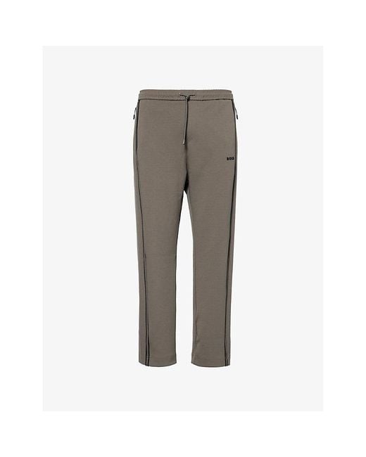 Boss Gray Athleisure Straight-Leg Cotton-Blend Stretch-Jersey Jogging Bottoms for men