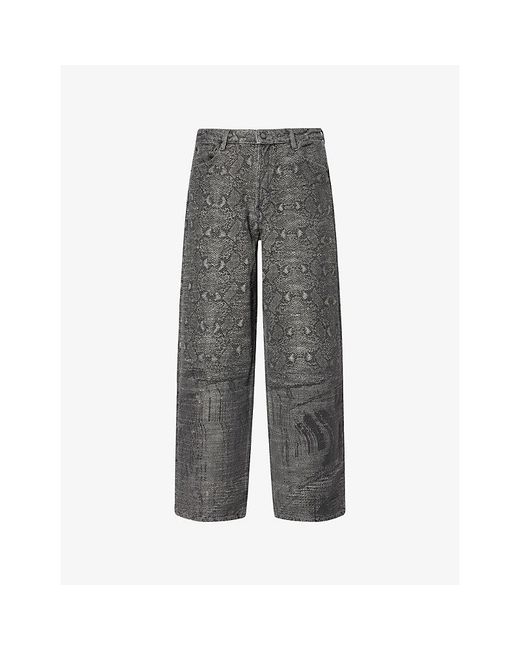 Daily Paper Gray Snake-Print Wide-Leg Jeans for men