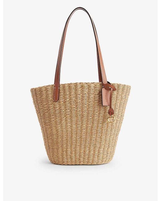 COACH White Small Straw Tote Bag