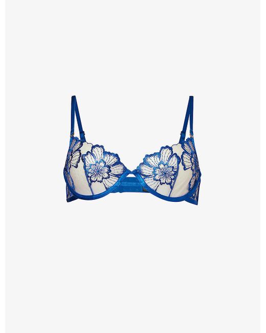 Bluebella Blue Catalina Floral-embroidered Lace Bra