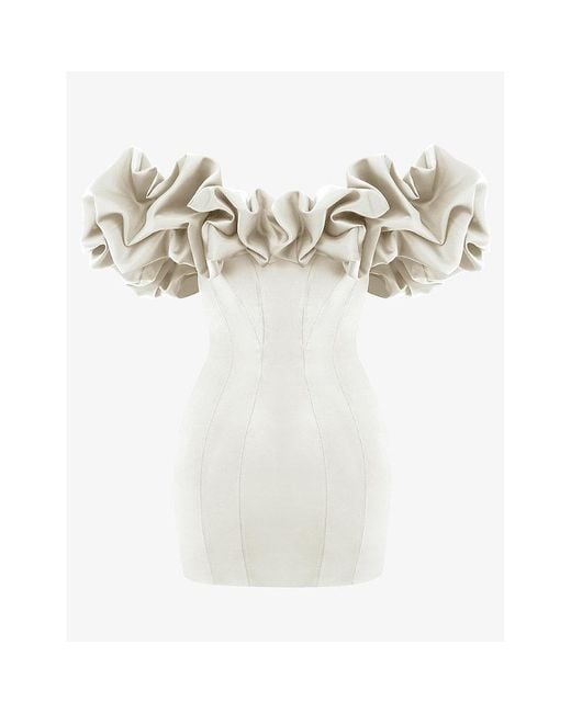 House Of Cb White Selena Ruffle-trim Strapless Satin Mini Dress