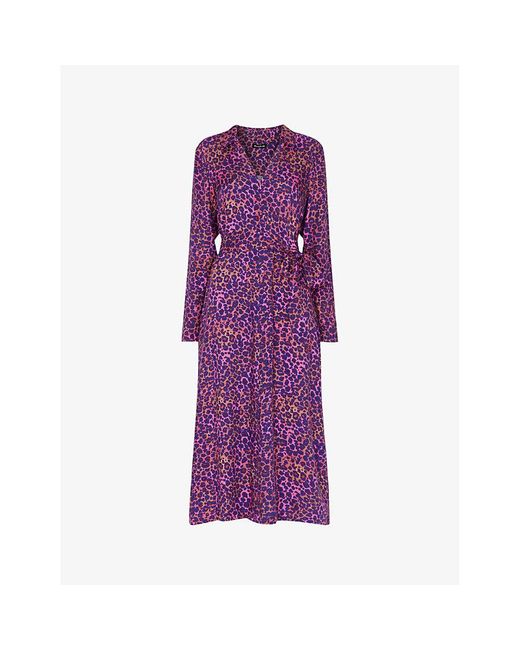 Whistles Purple Mottled Leopard-print Woven Midi Dress