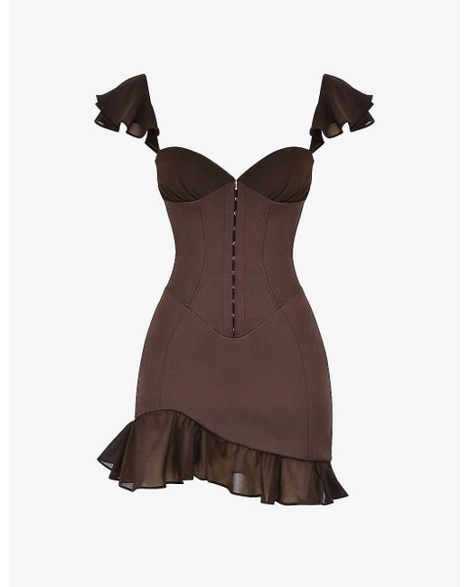 brown corset dress house of cb House Of Cb Dionne Corset Satin Mini Dress in Brown