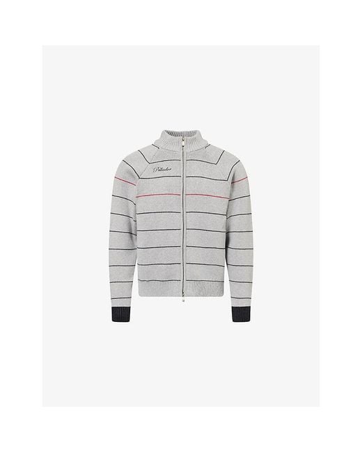 Pellador White Striped Embroidered-Logo Cotton Cardigan for men