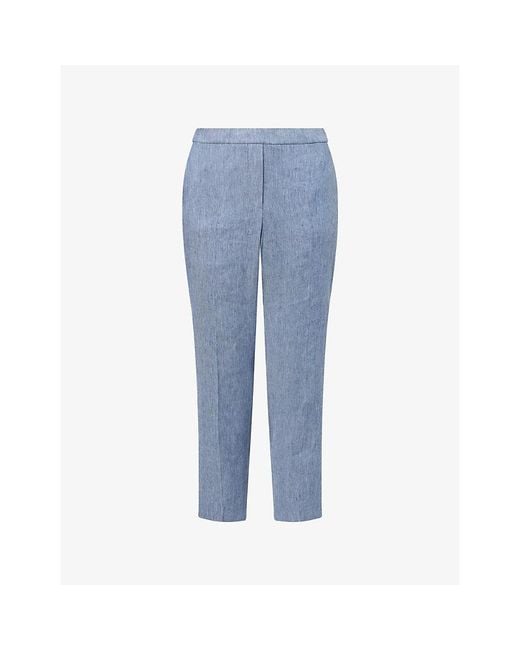 Theory Blue Treeca Pull-On Linen-Blend Trousers