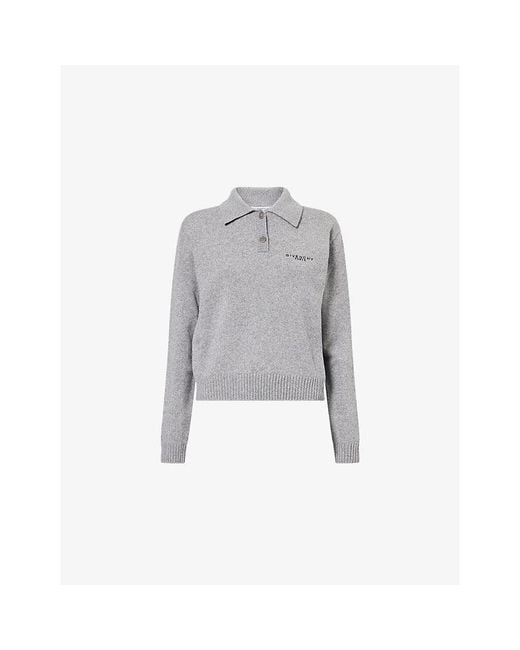 Givenchy Gray Logo-Embroidered Wool And Cashmere-Blend Polo Jumper