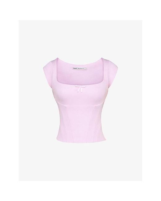 House Of Cb Pink The Cap Sleeve Corset Jersey Top Xs (A-C Cup)