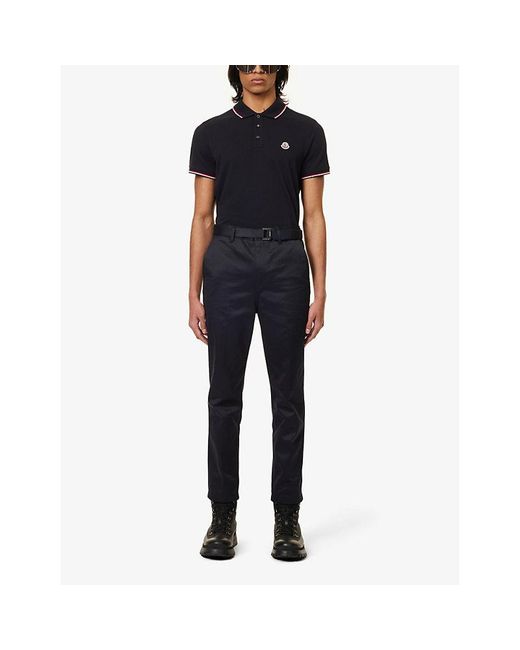 Moncler Blue Brand-Patch Split-Hem Cotton-Piqué Polo Shirt for men