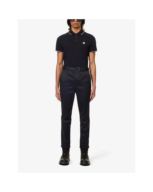 Moncler Blue Brand-patch Split-hem Cotton-piqué Polo Shirt Xx for men