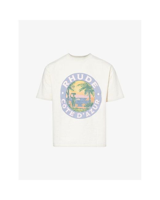Rhude White Côte D'azur Logo-print Cotton-jersey T-shirt for men