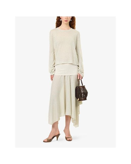 AYA MUSE Natural Nira Asymmetric-Hem Linen-Blend Maxi Skirt