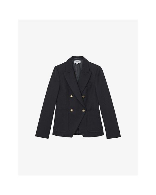 Reiss Blue Gigi Double-Breasted Wool-Blend Blazer